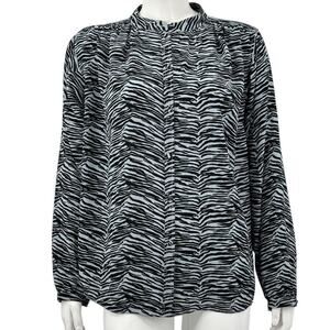 Rebecca Taylor Top Womens‎ Medium Button Up Mini Tiger Blue Mob Wife Office Work